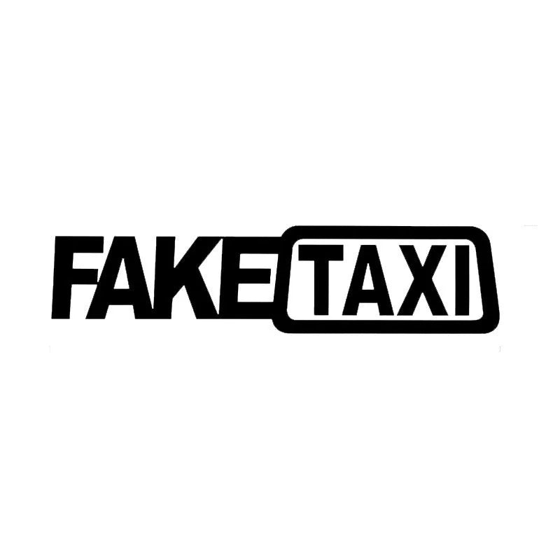 FAKE TAXI car warning sticker in black, white and yellow colours showing 20x8cm waterproof PET vinyl decal