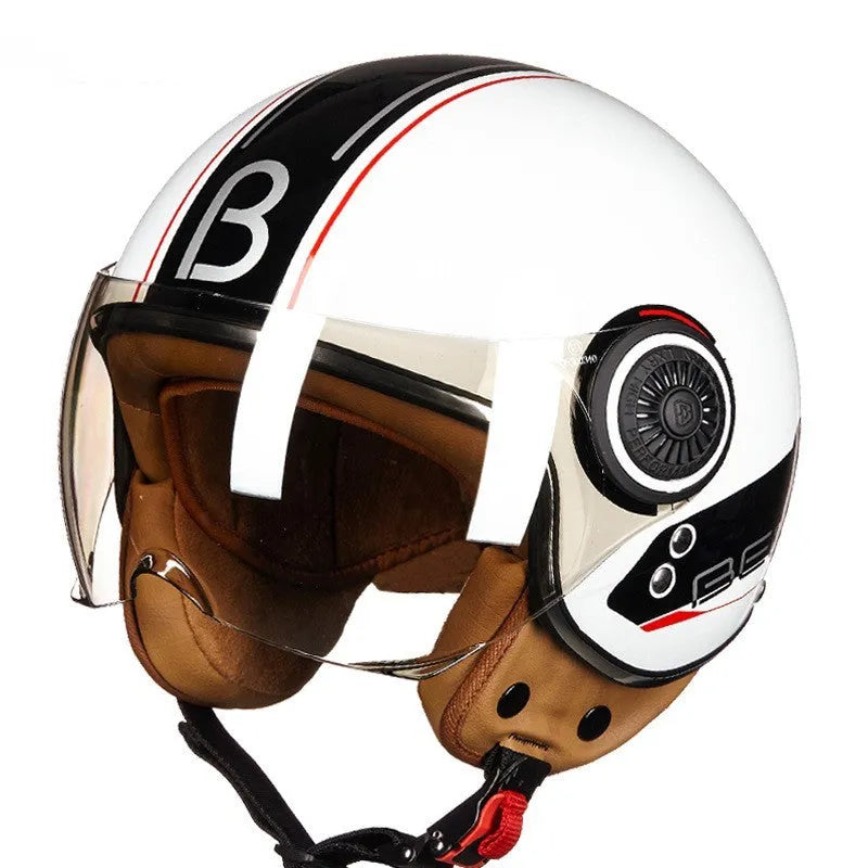 Lightweight ABS half helmet for battery cars in retro semi-covered design showing bright colour options