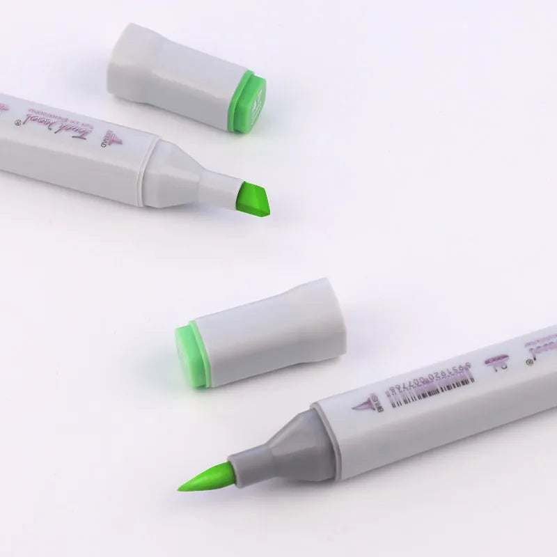 48 colourful oily soft-tip markers with square barrels arranged in set for hand-painted design projects