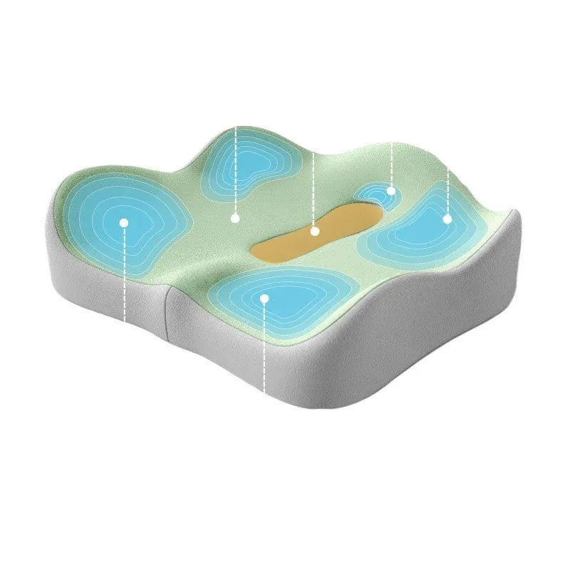 Memory foam seat cushion with waist support in various colour options including blue grey and double pink