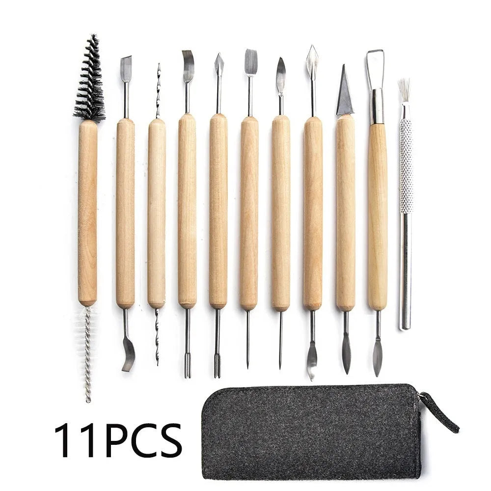 11-piece clay tools set for pottery repair and billet preparation work