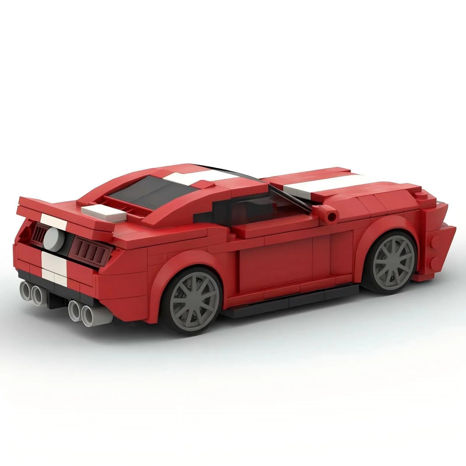 Red plastic building block model of a Ford wild horse Shelby GT500 V2 sports car on a surface