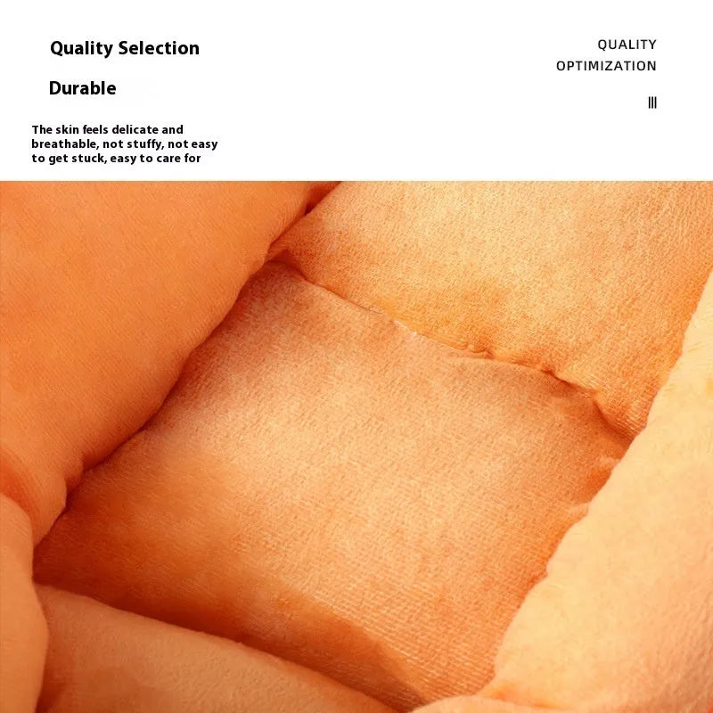 Carrot-themed pet bed with removable washable cover in medium and large size options