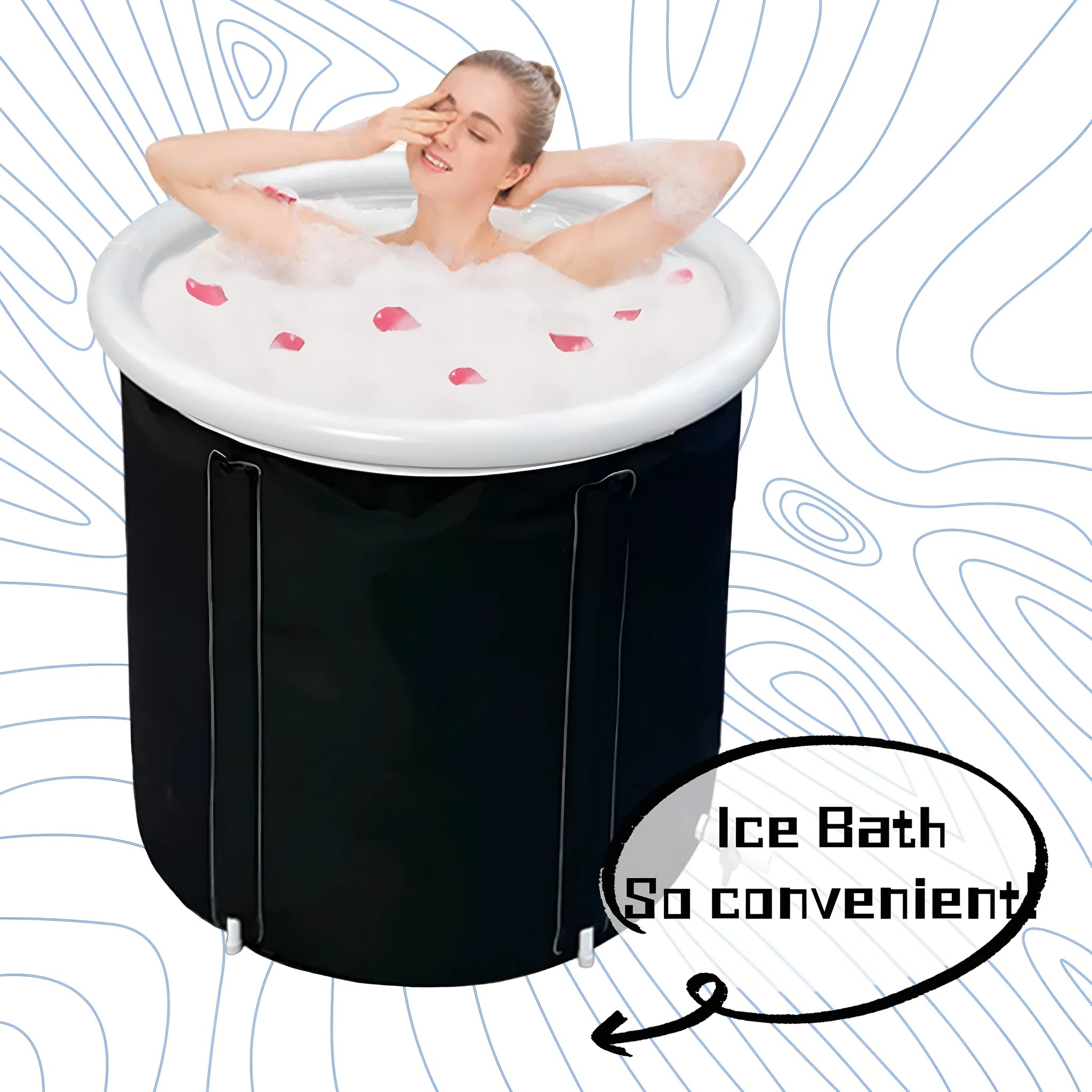 Black portable inflatable ice bath with weather lid for cold therapy recovery
