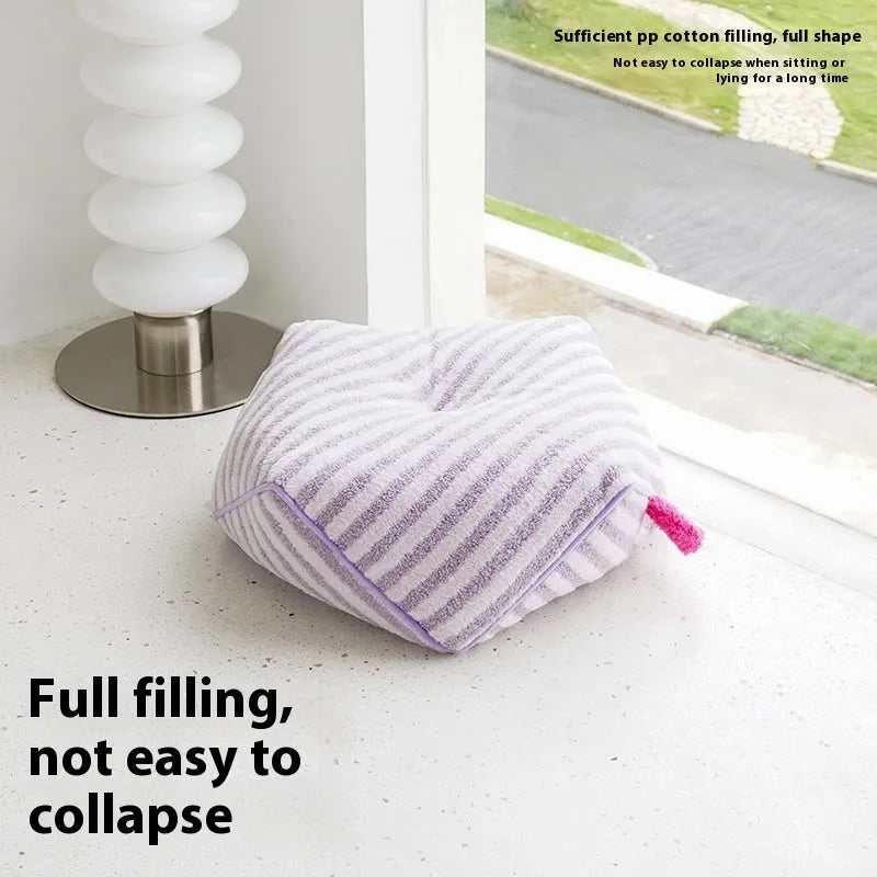 Striped soft velvet pet bed with removable cover in orange, purple, or yellow.