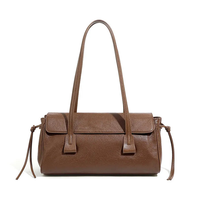 Women's vegetable tanned cowhide top grain leather armpit handbag in brown with double straps