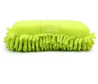 Silver green rectangular Chenille microfiber car wash sponge measuring 14cm by 25cm