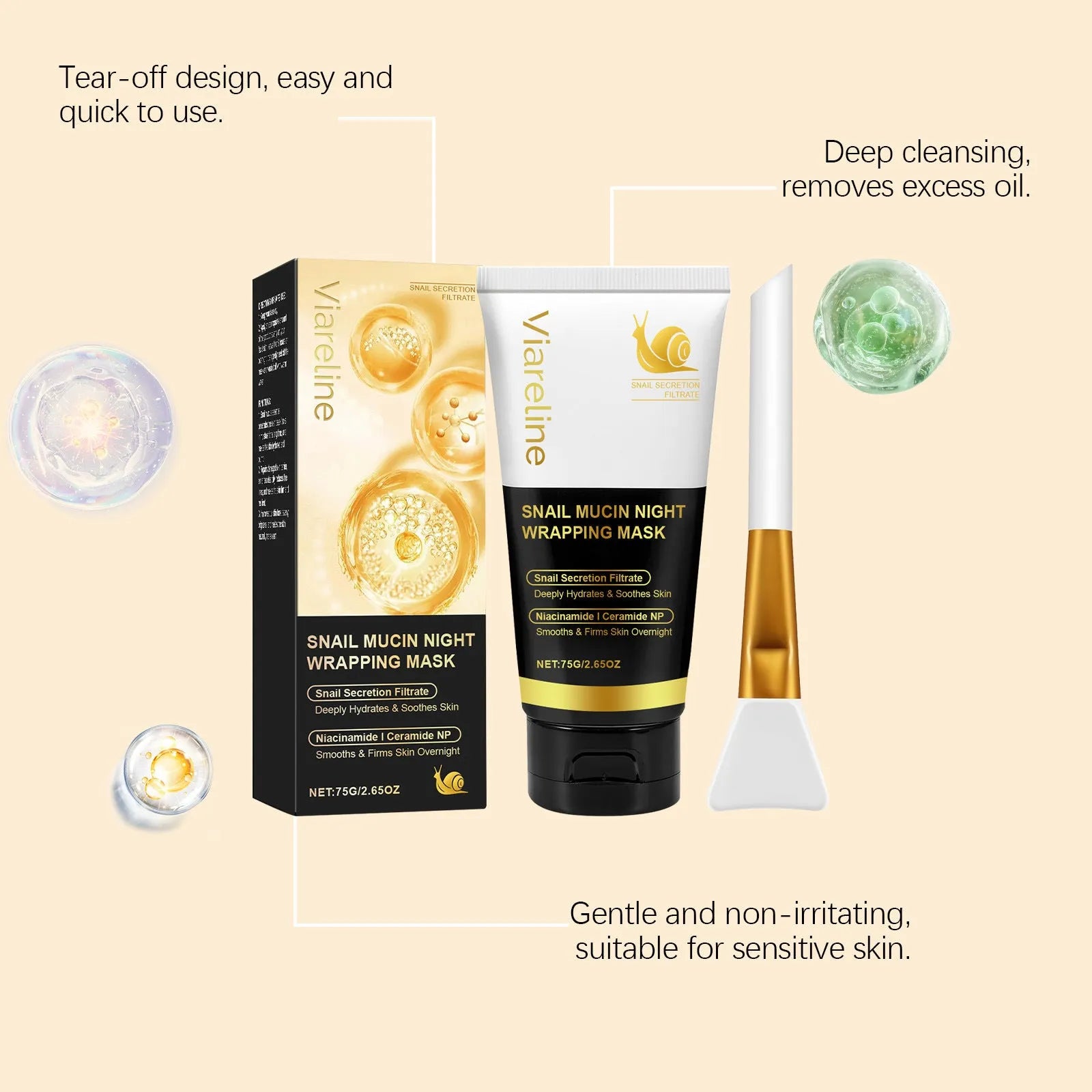 Turmeric sleep mask jar with application brush, 4.6cm diameter, 120g facial treatment set