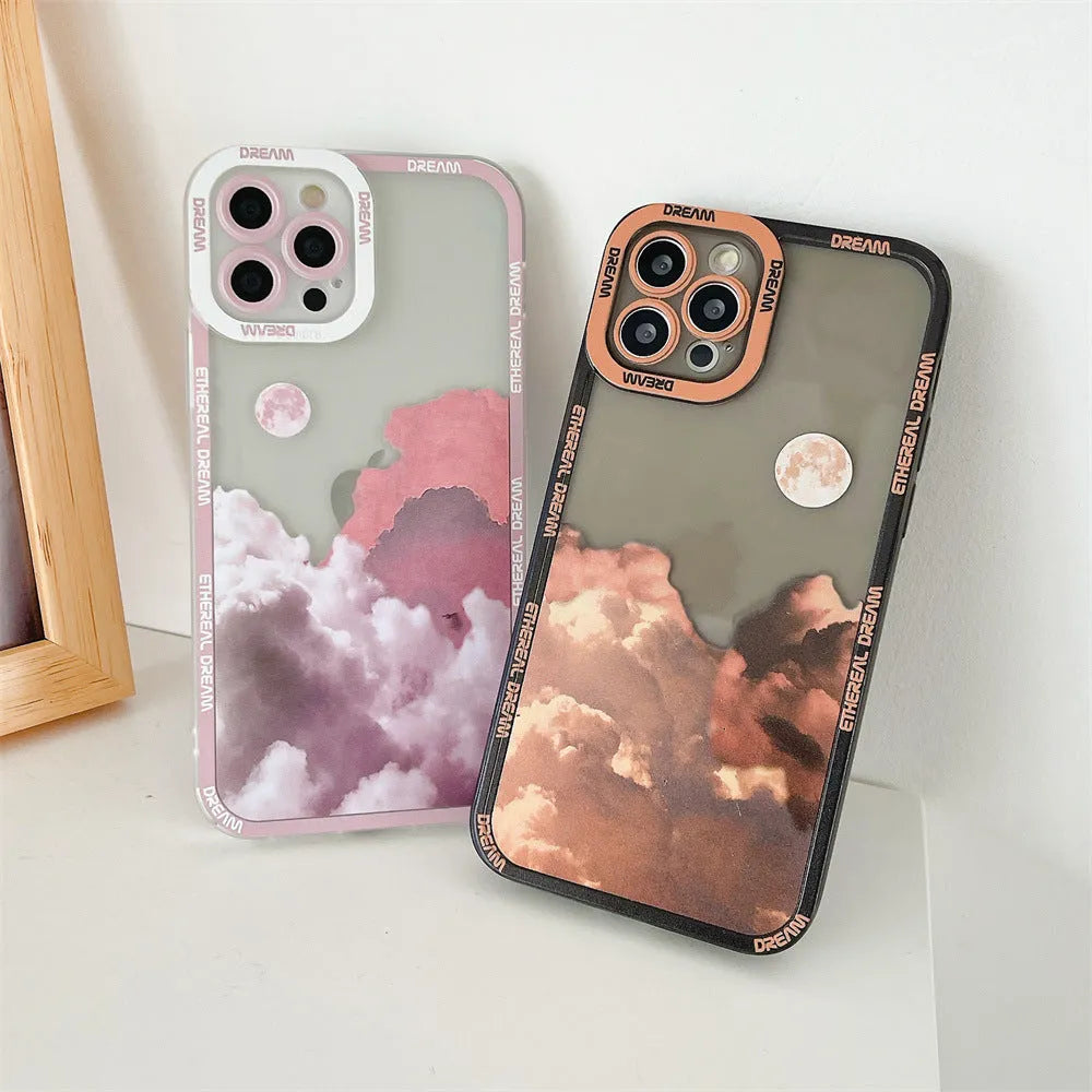 Sunset Clouds design on a Blue Sunset coloured TPU iPhone phone case.