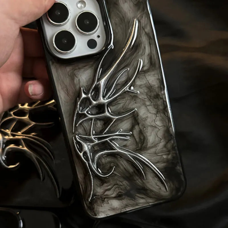 Black iPhone case with three-dimensional blooming wings design for anti-drop protection