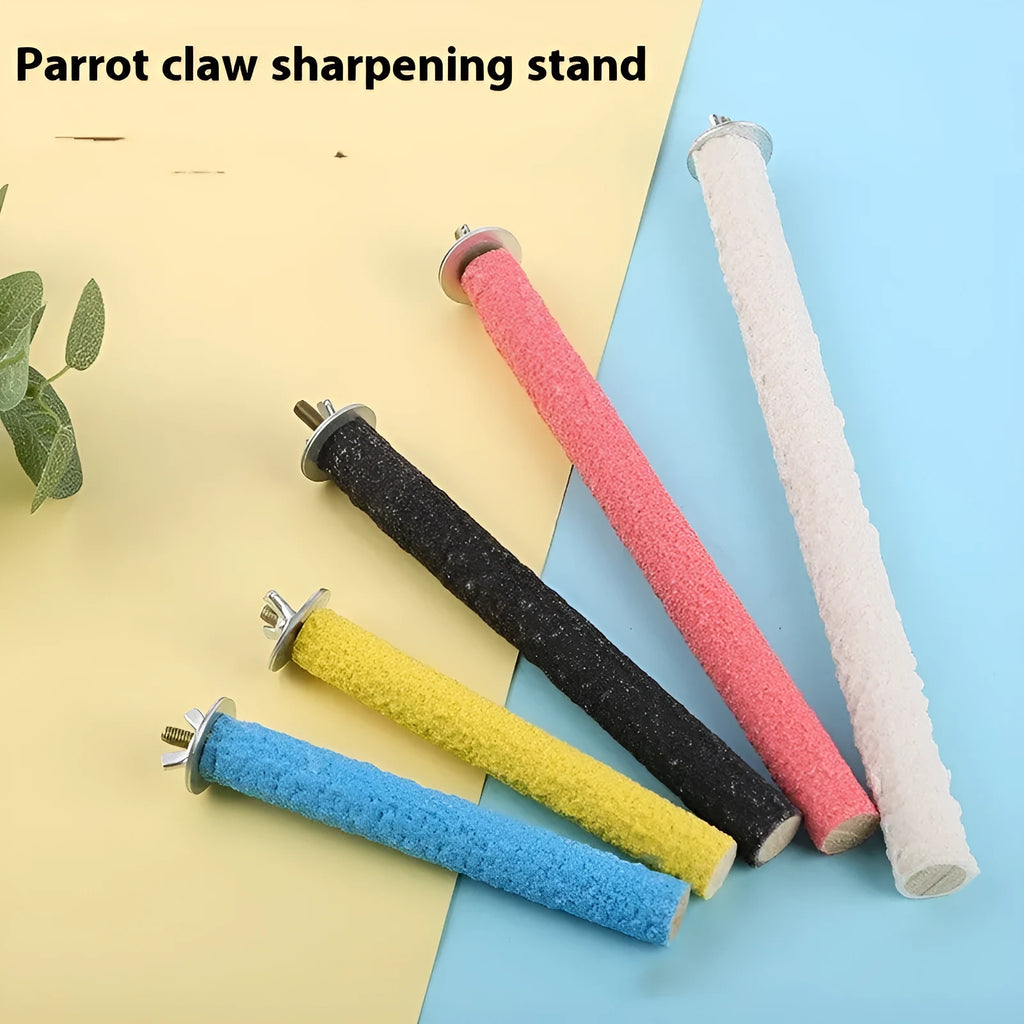 Frosted solid wood bird perch stand rod in blue, 15cm length, with textured surface for claw grinding