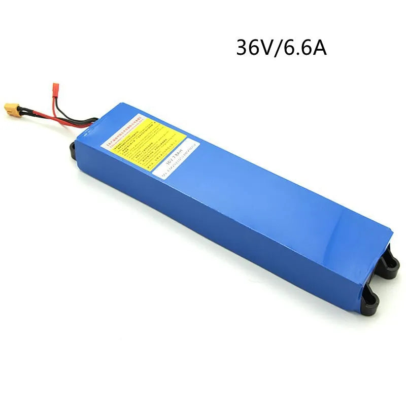 36V lithium-ion battery pack for electric scooter replacement with three capacity options shown.