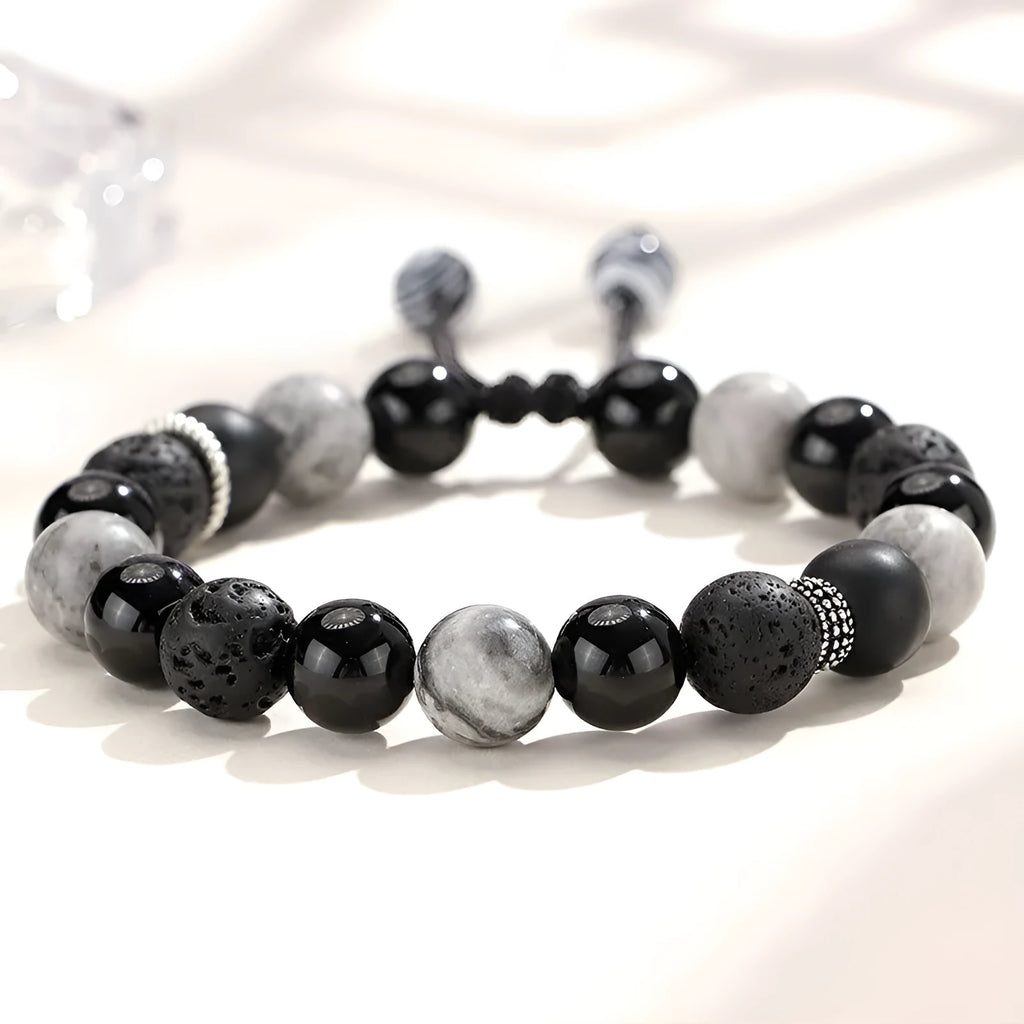 Black agate map stone volcanic bracelet in diamond shape for men and women