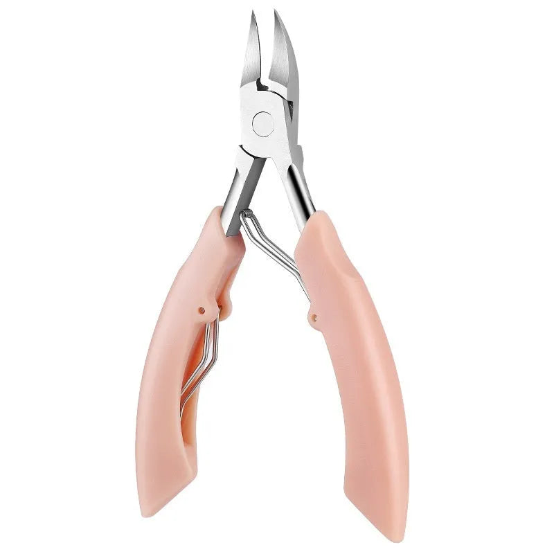 Specialised olecranon nail groove clippers with bevelled blades and a plastic stainless steel handle.