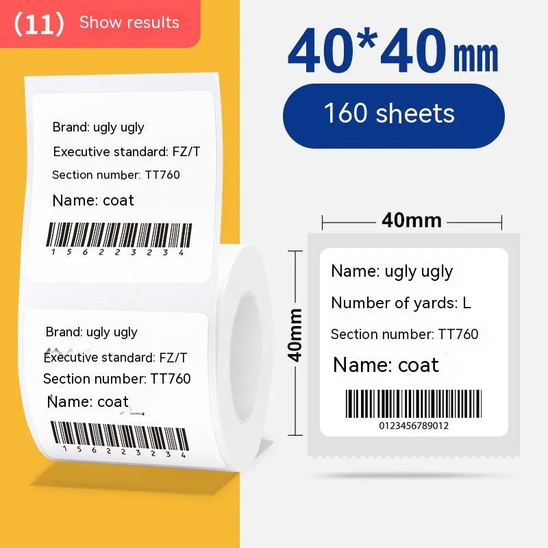 Roll of white 40x40mm four-proof thermosensitive paper adhesive labels for retail pricing applications