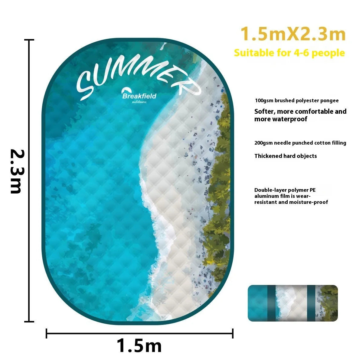 Waterproof thickened picnic mat in a seasonal colour, shown unrolled on grass.