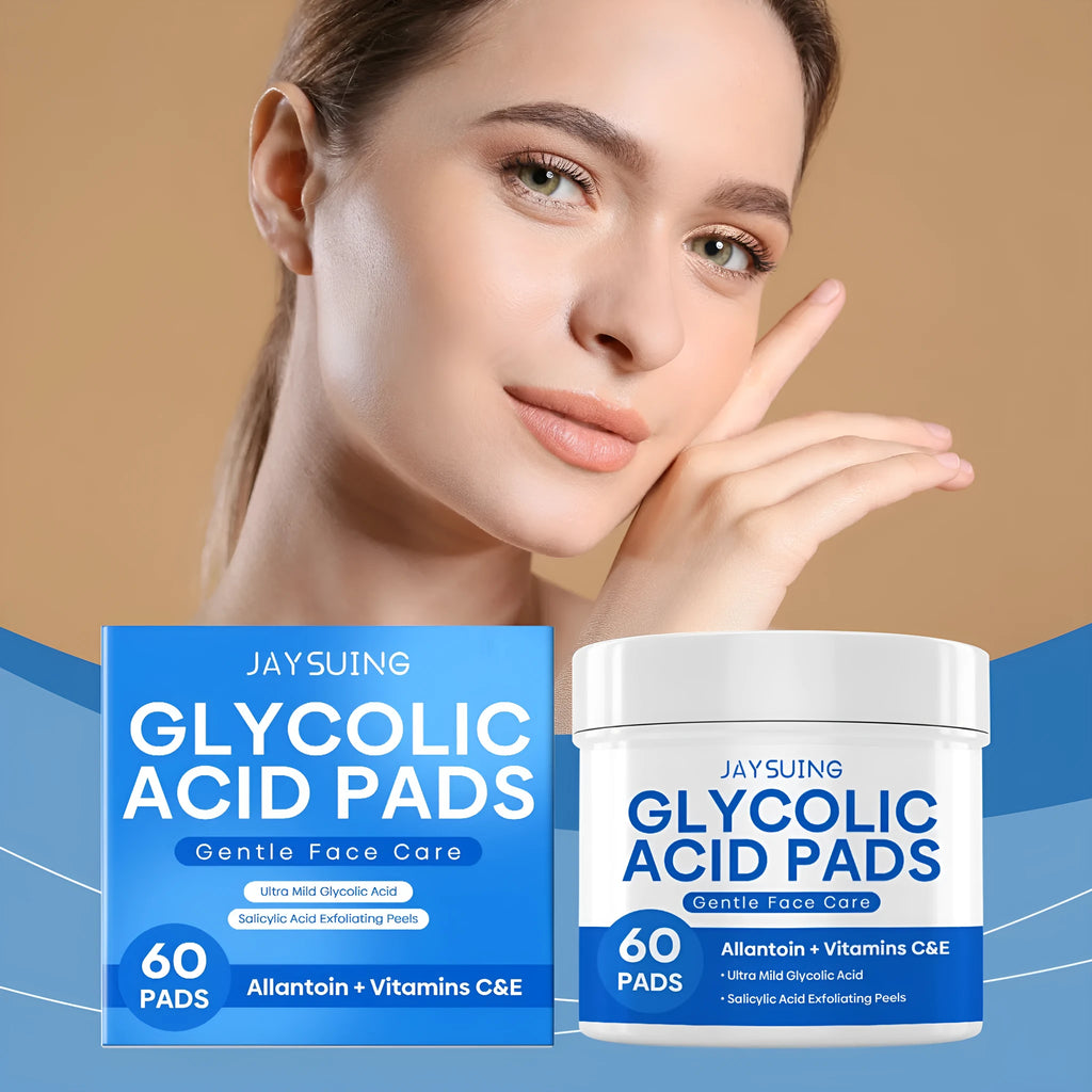 Glycolic acid facial exfoliation cloths with 60 pre-moistened cotton pads containing vitamin C and hyaluronic acid