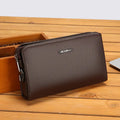 Men's PU clutch wallet with anti-theft lock, available in black or brown with combination or fingerprint lock