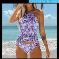Pattern bikini beach swimsuit set in high-waist backless style, polyester fibre, multiple colour options