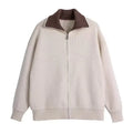 Men's knitted cardigan in beige or dark blue, long sleeve, loose fit, sizes L to 3XL, acrylic blend.