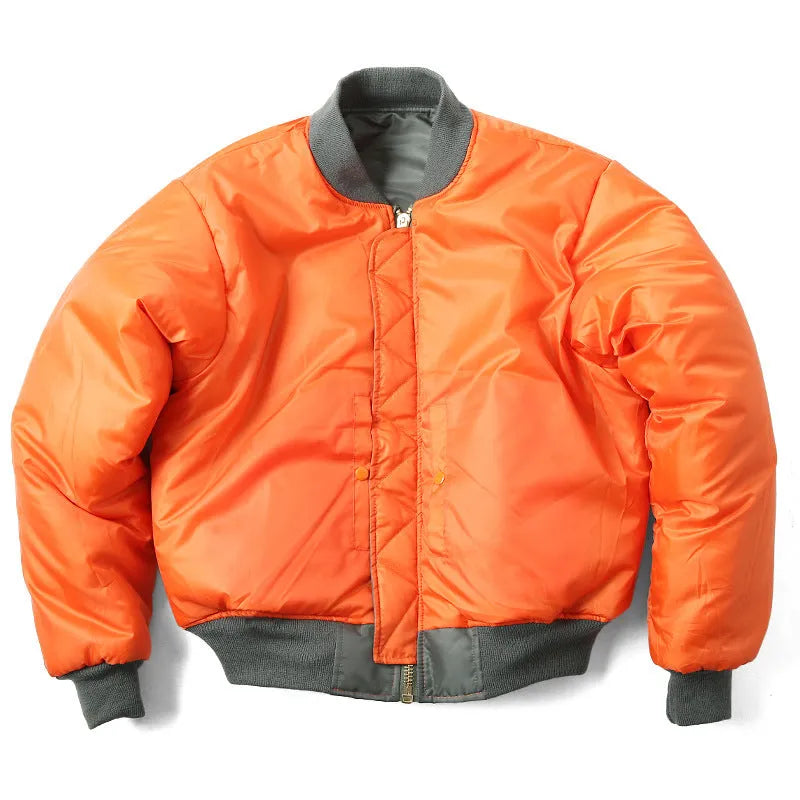 Men's loose fit cotton-padded pilot jacket in army green nylon fabric