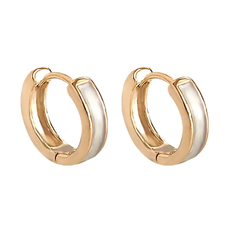 Ring ear clip women's simple contrast colour milky white geometric round copper gold earrings, one pair
