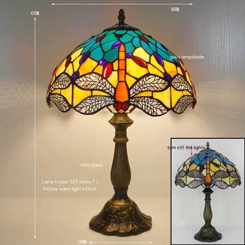 Stone Tiffany-style table lamp with dragonfly design in European retro style