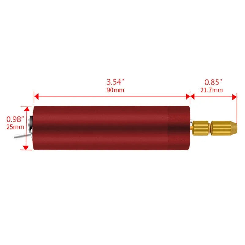 Small aluminium USB electric drill grinder with three drill bits and wrench for craft work