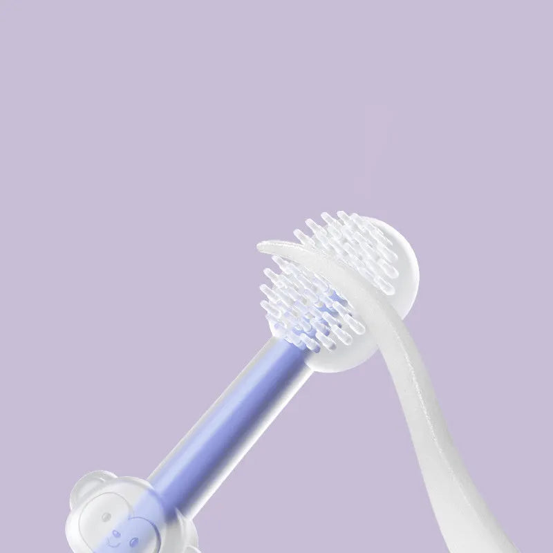 Purple silicone pet toothbrush with long handle for dog and cat dental cleaning