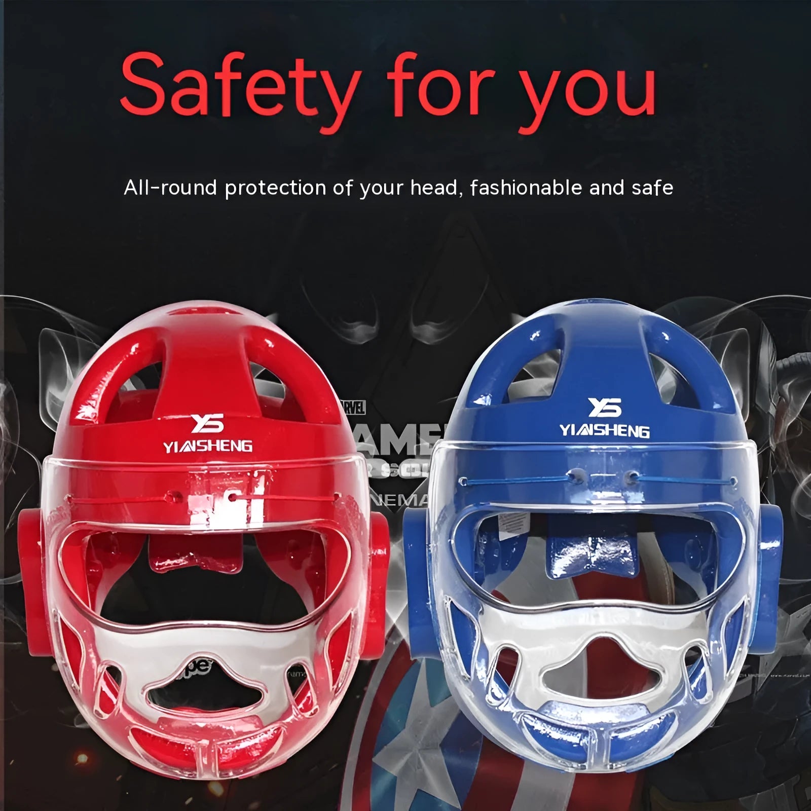 Karate helmet for boxing training in white, blue, or red colours with size options S, M, L, XL