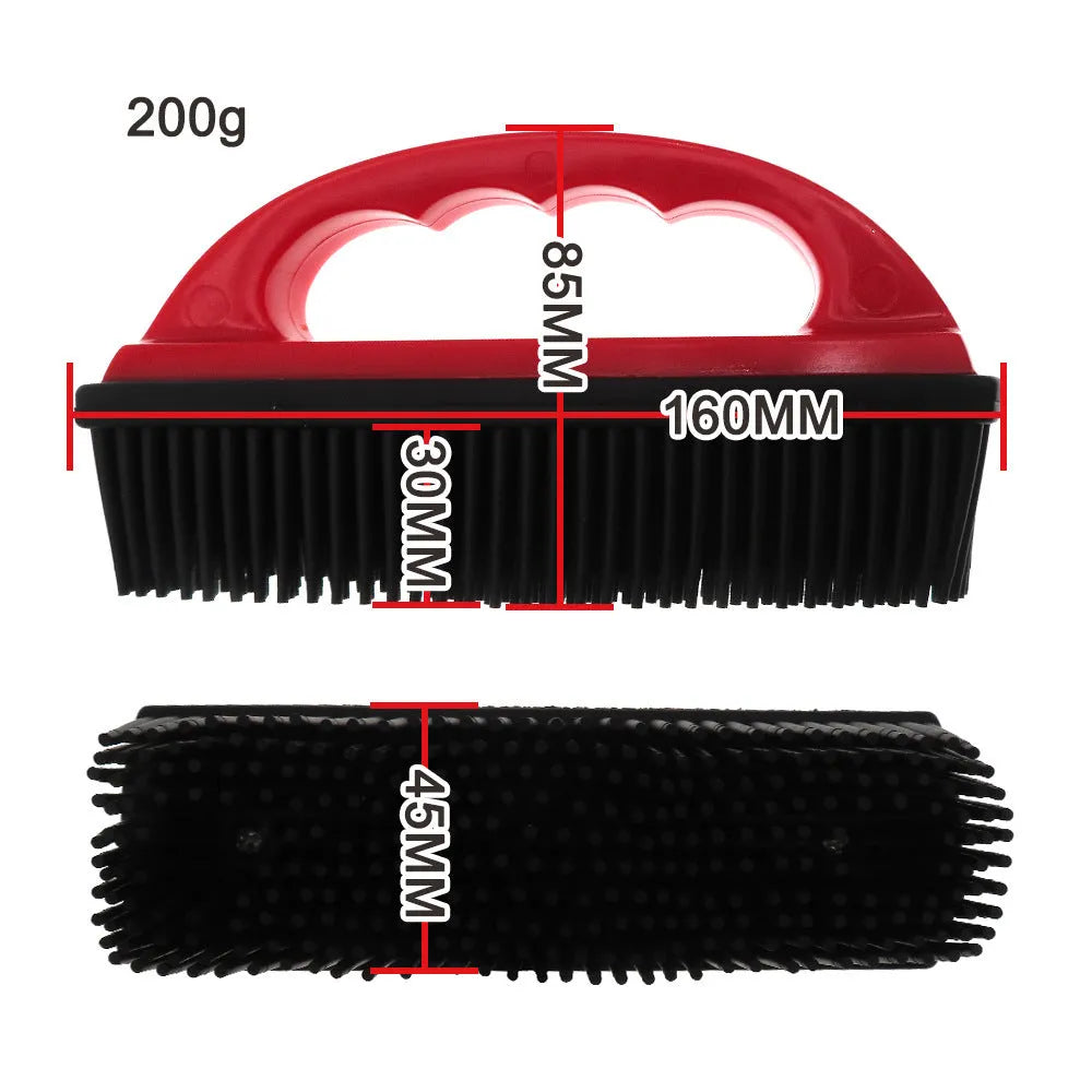 Red pet hair removal brush measuring 160x85mm for grooming cats and dogs and cleaning carpets