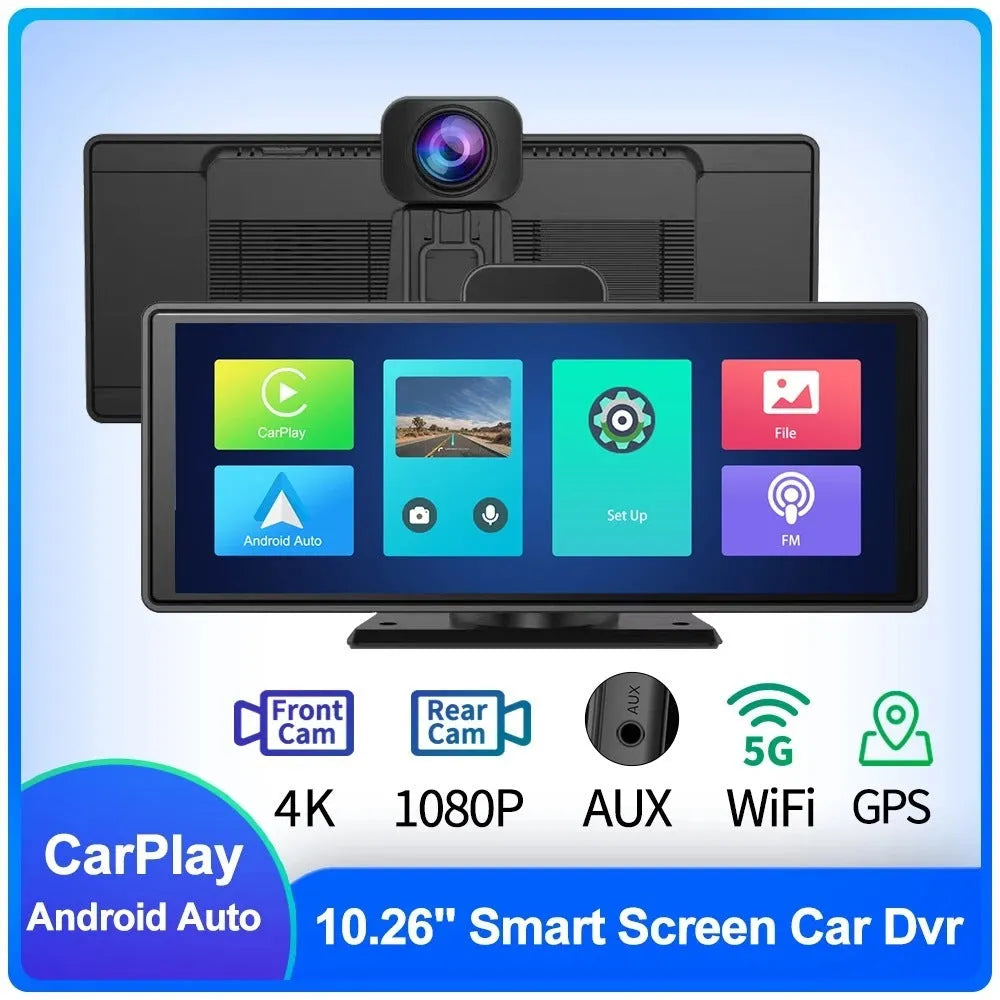 10.26-inch car DVR with front and rear cameras, 4K front recording and 170° wide angle