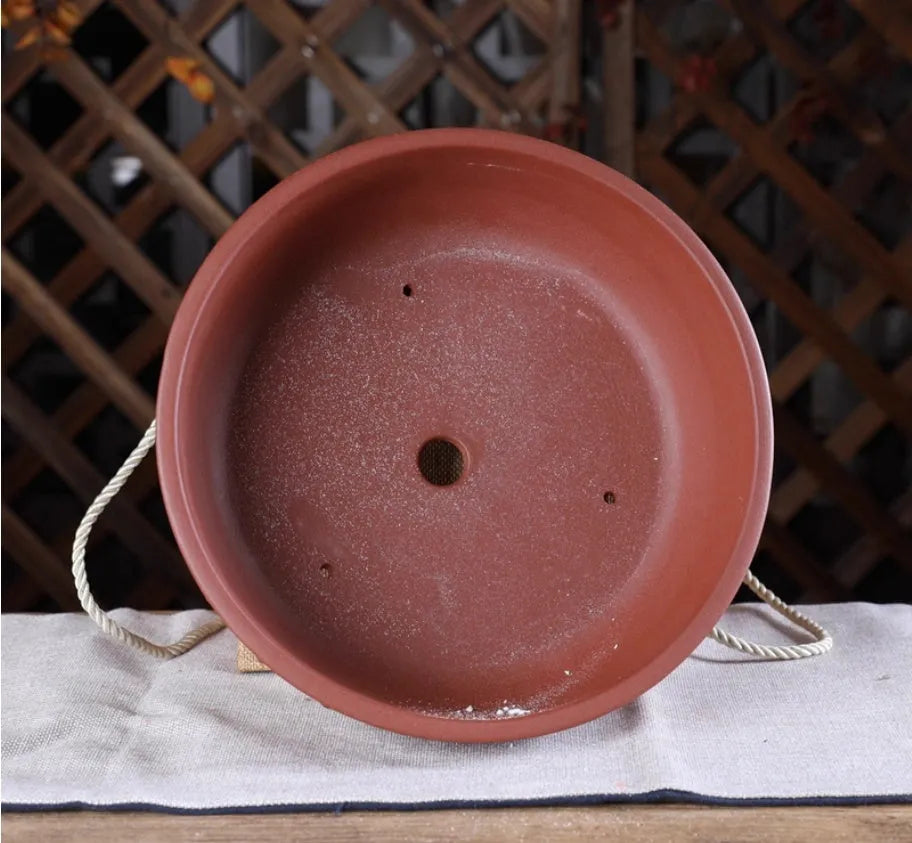 Chinese style purple clay ceramic flowerpot with drum nail design, 16.5cm inner diameter, for indoor tabletop or floor use