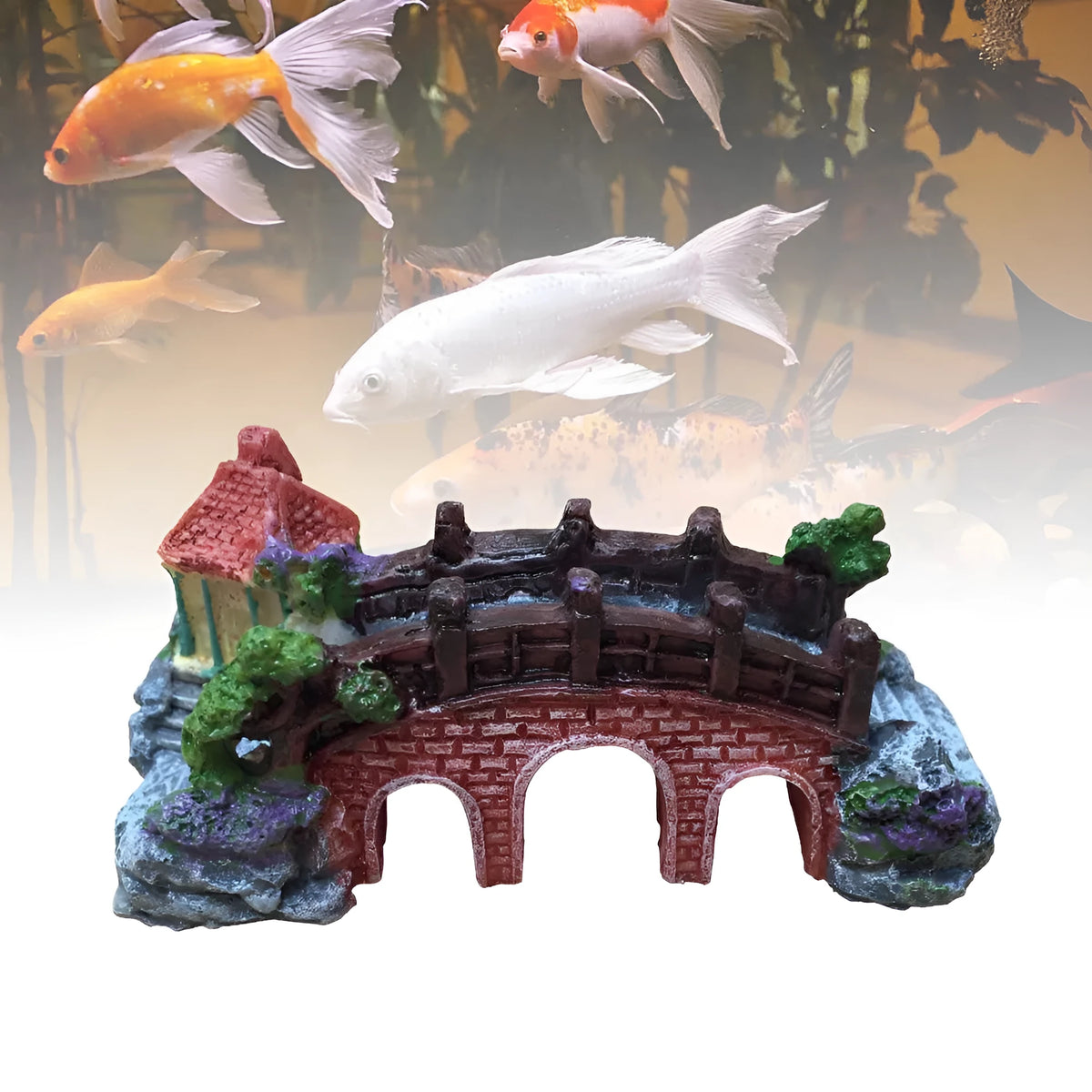 Resin aquarium bridge ornament for fish tank and fish globe landscaping, small version 19cm long