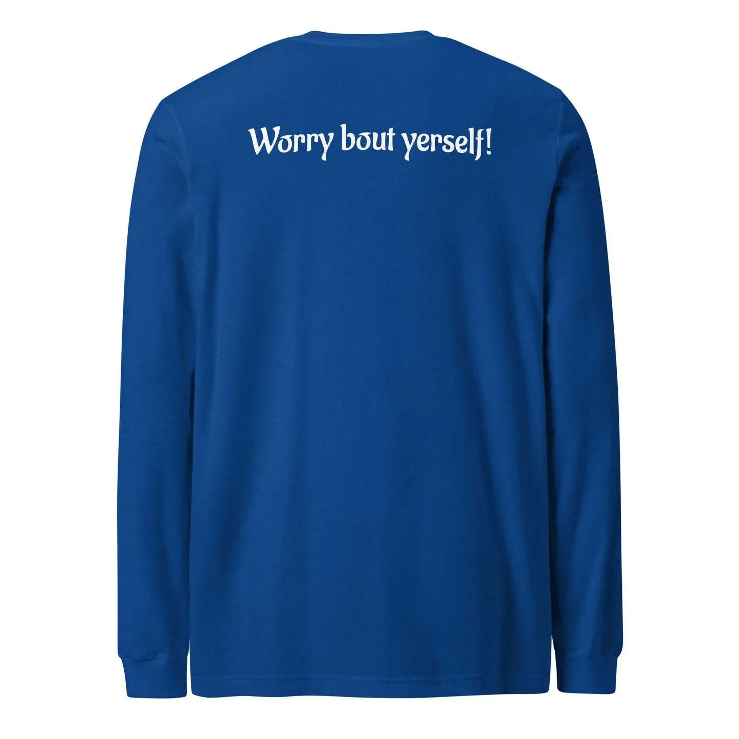 Blue men's loose fit round neck sweater with printed letter patterns on polyester fabric