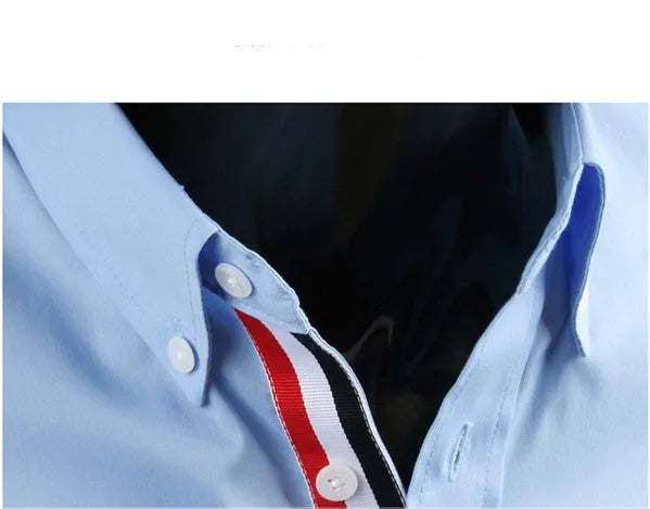 New men's long-sleeved cardigan lapel plain cotton blended shirt in navy blue with Asian sizing