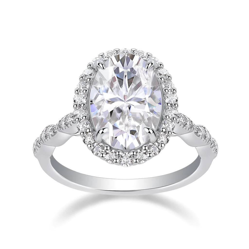 Moonlight Pupil egg-shaped moissanite wedding ring set on platinum-plated S925 silver band with gift box and GRA certificate