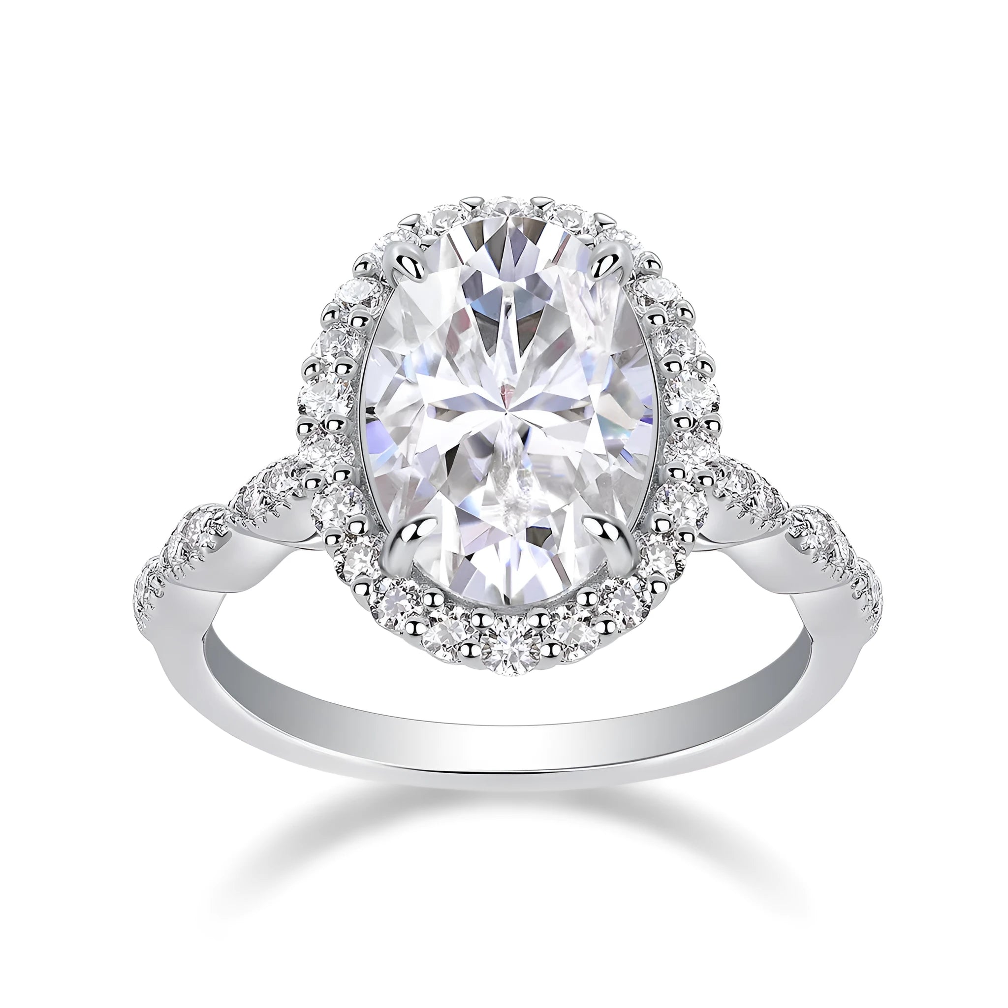 Moonlight Pupil egg-shaped moissanite wedding ring set on platinum-plated S925 silver band with gift box and GRA certificate