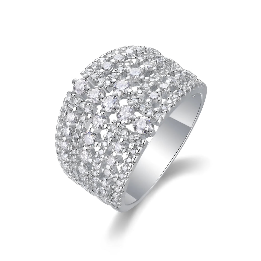 Ballet Of Time moissanite wedding ring set in platinum-plated S925 silver with gold colour option and gift box