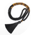 Vintage style tiger eye stone necklace with tassel pendant on ball bead chain