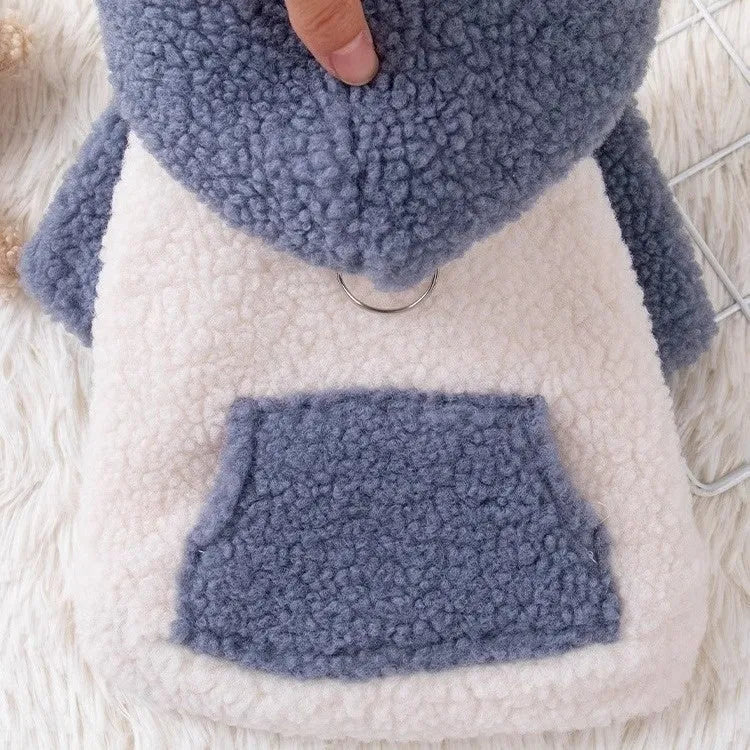 Brown thickened hooded cotton-padded coat for dogs with collar on mannequin