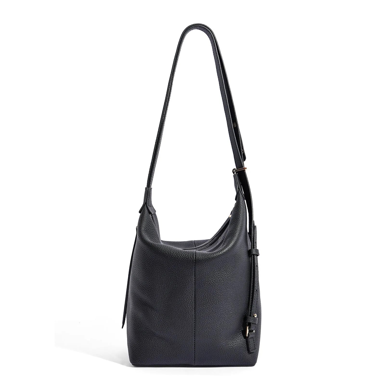 Genuine cowhide leather women's bucket bag in elephant grey colour with large capacity design