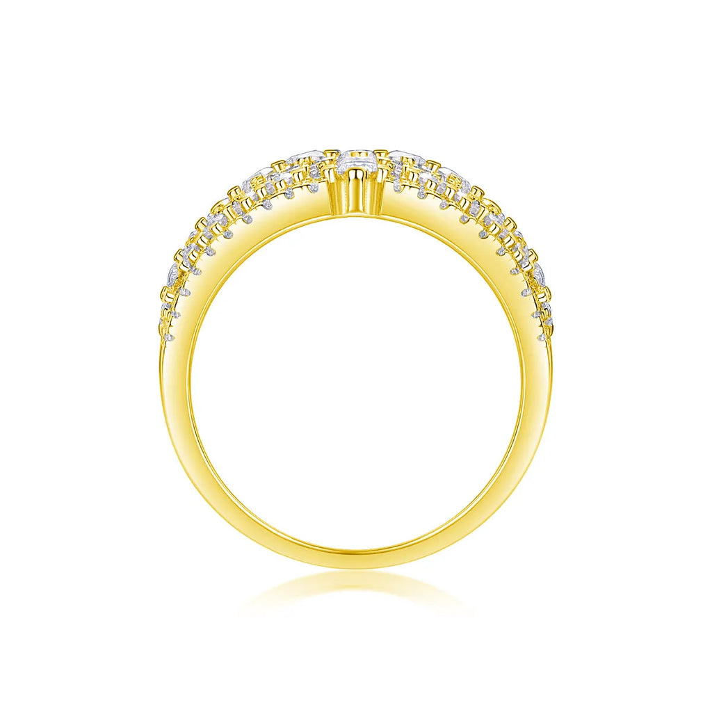 Ballet Of Time moissanite wedding ring set in platinum-plated S925 silver with gold colour option and gift box