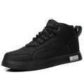 Men's white mid-top casual lace-up trainers with a round toe and flat rubber sole.