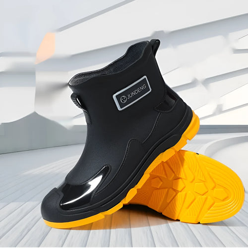 Adult waterproof wading boots with PVC rubber upper and integrated plastic sole in minimalist Korean style