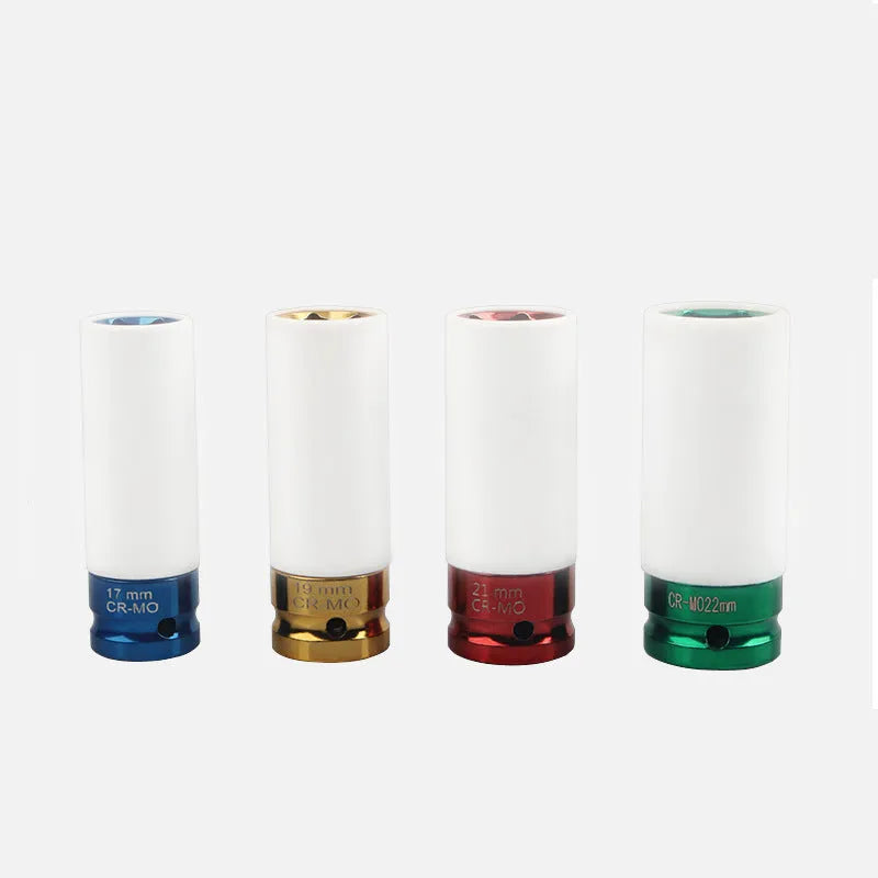 Single 45# steel hexagon socket for pneumatic wrench in 17mm, 19mm, 21mm, or 22mm size