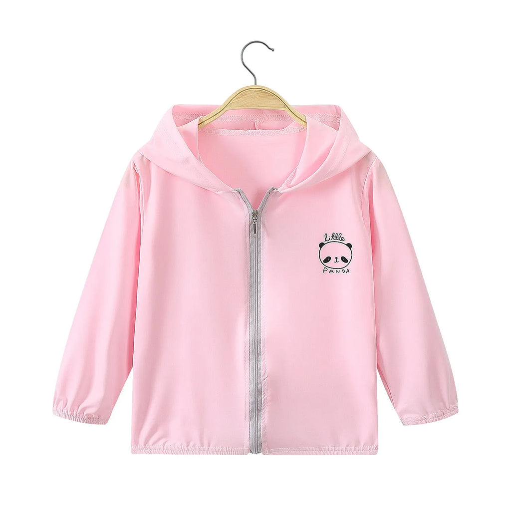 Children's Ice Silk sun protection jacket in white, showing front view with zip and collar