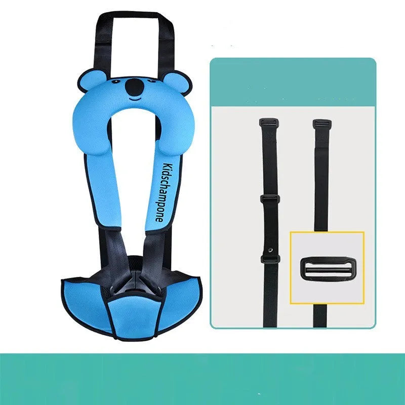 Portable child car seat belt retainer in polyester measuring 33x22x9.5cm for children 12-36kg