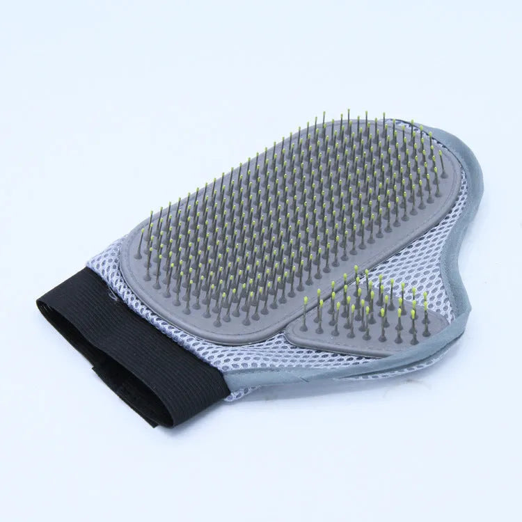 Grey metal pet bathing glove and massage brush, 23.5 x 18.5 cm, hand-worn pet shower grooming mitt