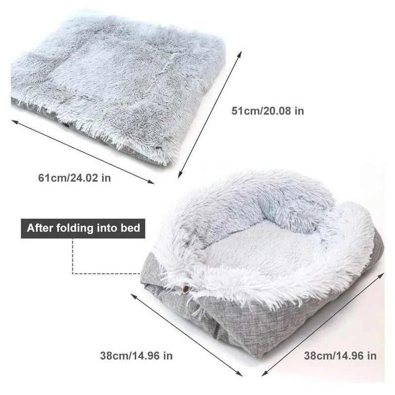 Grey plush dual-use dog bed in M 61x51cm and L 70x60cm for autumn and winter